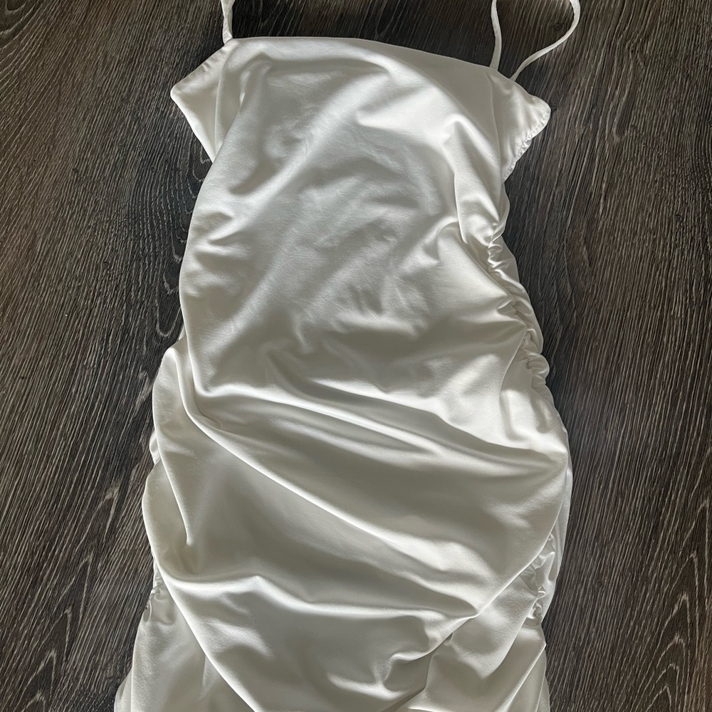 White ruched mini dress